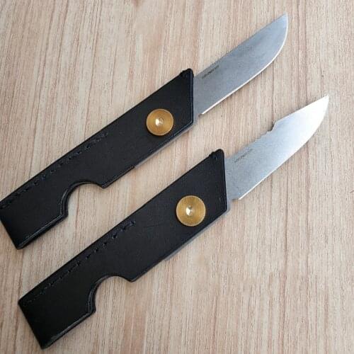 Vintage Traditional Pencil Art Paper Knife Vegetable Tanned Leather Cowhide EDC Carry Without Lock Folding Knife