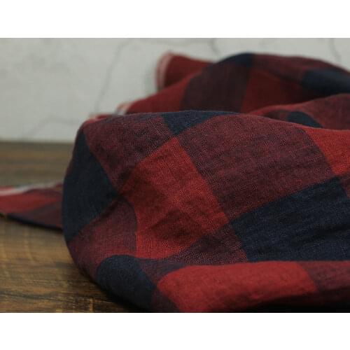 High-end yarn-dyed Plaid fabric Quality flax material one-piece dress clothes one-piece dress