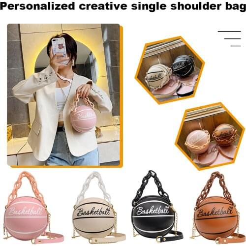 Personality Basketball Round Shaped Shoulder Bags for Women 2020 Acrylic Chain Casual Small Totes PU Leather Crossbody Handbags