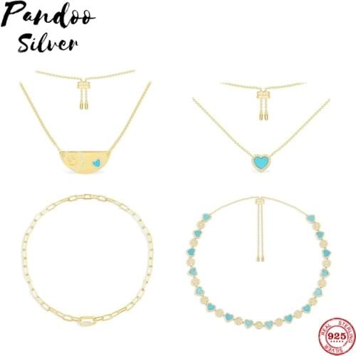 Love Heart Pendant Necklace Four-Leaf Clover Necklace Chain Choker Silver Necklace For Women Statement Jewelry Collier Femme