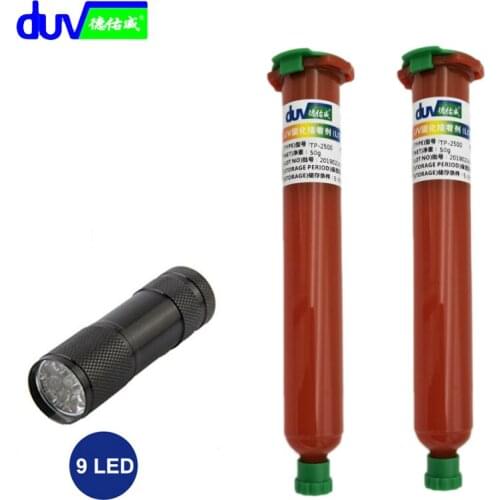 2pcs 50g LOCA UV glue liquid optical clear adhesive with 1pcs 9LED UV Flashlight for touch screen huawei samsung galaxy iP