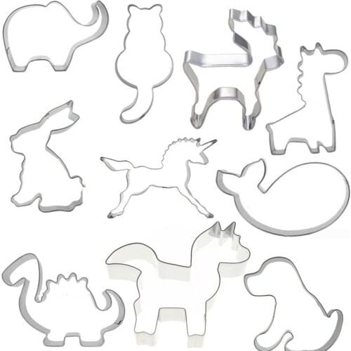 10pcs Biscuit Molds for Cookies Press Cutters Set in Animal Shapes Dog,Elephant,Rabbit Horse Bakery Modeling Tools for Kitchen
