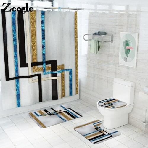 3D Printing Bathroom Carpet Rug Bath Mat and Shower Curtain Set Absorbent Toilet U-Shaped Foot Mat Bathroom Rug Foot Mat Set