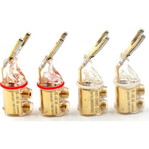 4Pcs Hi-end Pure Red Copper Y Shape Speaker Cable Adapter Jack Plugs Screwing Audio Spade Plug Connector