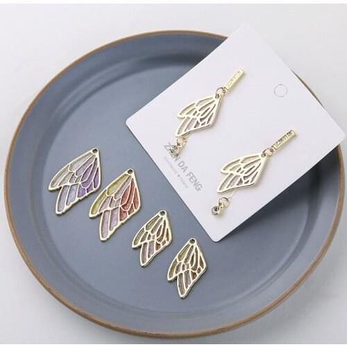 6pcs New Hot Sale Fashion Glitter Pink Alloy Earrings For Women Girls Wings Cicada Wings Pendant Trend Diy Accessories Materials
