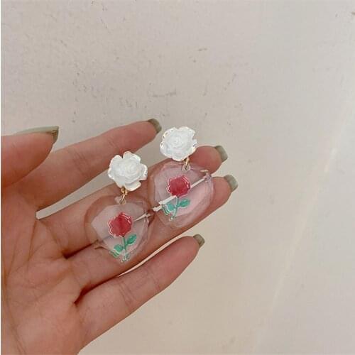 Heart-shaped Acrylic Pendants Flower Earrings Fashionable Sweet Elegant Stud Earrings Ms Wedding Accessories Christmas Gifts