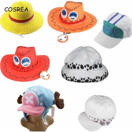 Anime ONE PIECE Cosplay Hats Monkey D. Luffy Straw Hat Tony Tony Chopper Navy Trafalgar Law Portgas D Ace Sun Hat The cowboy Hat