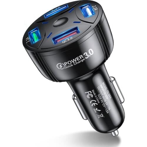 Car Charger Quick Charge QC 3.0 4.0 USB Charger 4 Ports Fast Charger Mobile Phone Charger for Samsung Xiaomi iPhone USB Adapter