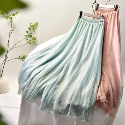 BeeHouse pants double-layer tulle elastic waist fresh dance Chinese style pants women pantalones anchos Wide leg hakama 2021