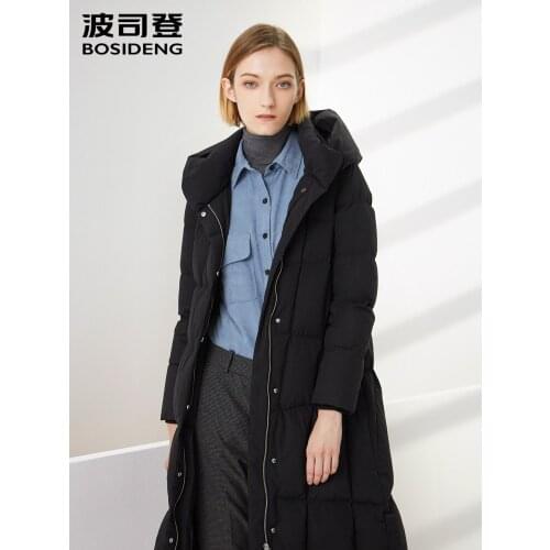 BOSIDENG long down jacket women goose down coat hooded casual outwear B90141128