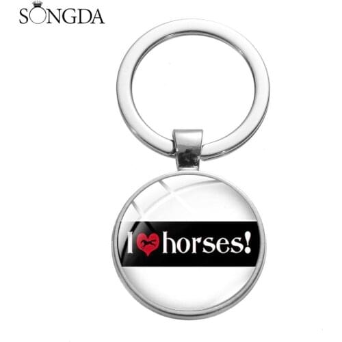 Gentle Horses Sports Keychain High Quality Love Horse Letter Printed Glass Dome Key Chain Fashion Handmade Chaveiro Gifts
