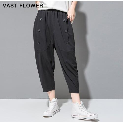 Black High Waist Harem Pants Plus Size Ladies Trousers Summer 2021 Button Loose Casual Pantalon Femme Fashion Streetwear