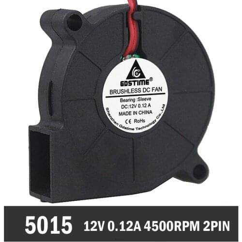 10 pcs/lot Gdstime 0.12A 5015 12V 2Pin 50mm 50x50x15mm 5cm PC CPU Centrifugal Turbo Blower Fan