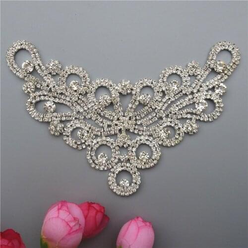 Bridal Silver Rhinestone Applique Beaded Crystal Chain Bling Belt Trim Sparkle Diamond Gem Necklace Wedding Dress Sewing Craft