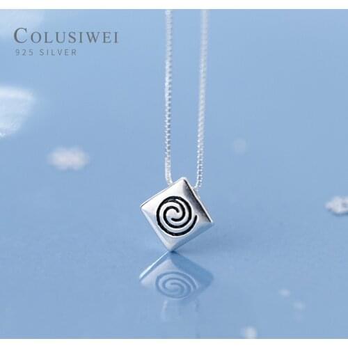Colusiwei Simple Square Spin Pattern Pendant Necklace for Women 925 Sterling Silver Geometric Pendant Box Chain Fine Jewelry