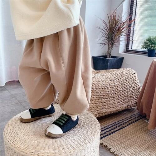 Baby Casual Pants Autumn and Winter Thickened Solid Pants Childrens Boys Jogging Pants Kids Plus Velvet Casual Pants 2020 New