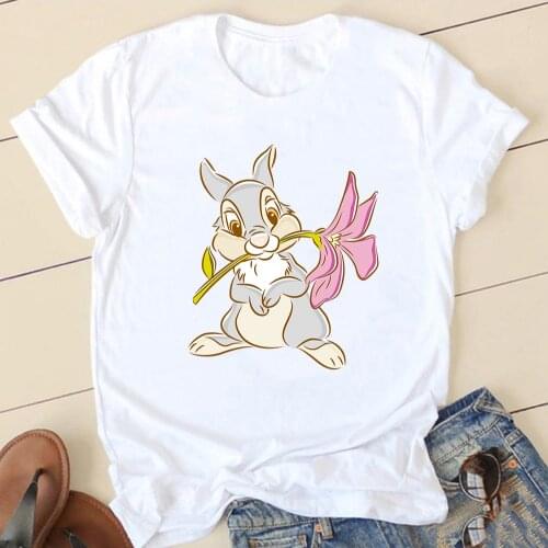 Disney Thumper Bambi Cartoons Printing Tops Women Cute Summer Unisex O-Neck Short Sleeve Loose Clothing Casual Oversized T Shirt