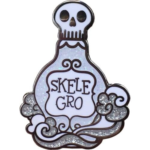 Skele-Gro Bottle Badge Gothic Potion Enamel Pin Skull Could Brooch Jewelry