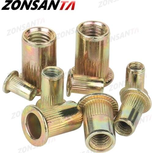ZONSANTA Rivet Nuts M3 M4 M6 M8 M10 M12 Flat Head Carbon steel Nutser Set Perforated Nut Threaded Insert Riveting Dropping