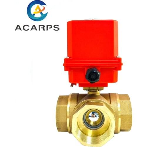 2" Brass Electric Ball Valve Three-Wire Three-Way Air Conditioning Floor Heating Water Tower Switch Valve 220 24 12V
