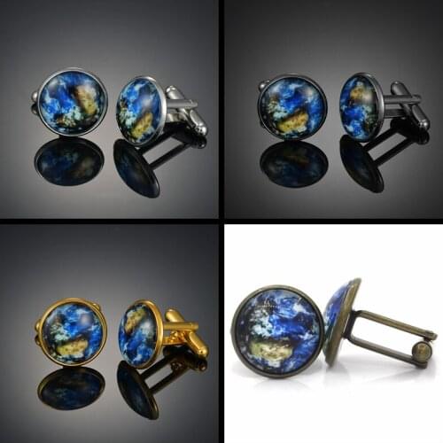 Copper blue globe four color metal glass mens French shirt Cufflinks