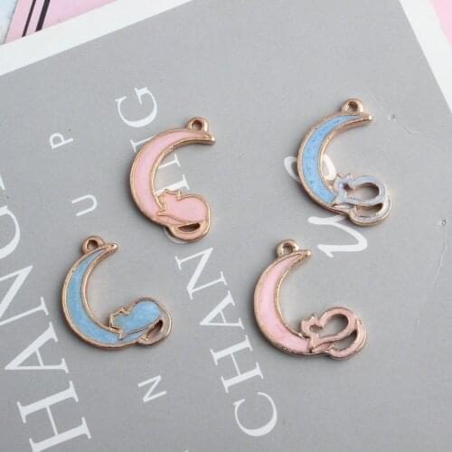 Fashion enamel moon Hollow kitten cat charms alloy bracelet Necklace pendant handmade earrings DIY jewelry making accessories