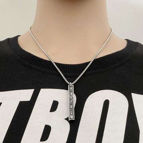 Fashion retro six-character mantra square column pendant men and women titanium steel necklace apparel hot sale