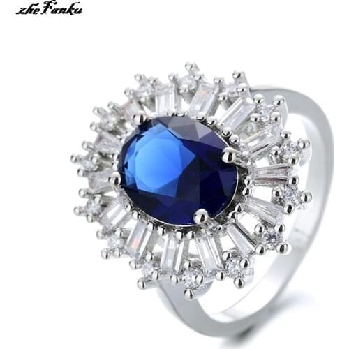 Fashionable Modern Womens Ring Luxury Blue Princess Ring Romantic Engagement Wedding Jewelry Female Anniversary Gift