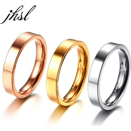 JHSL 4mm SimpleTrendy Stainless Steel Women Wedding Engagement Love Rings Rose Gold Color US size 6 7 8 9