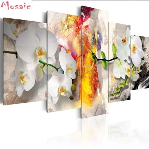 5D Diy Diamond Painting Cross Stitch Kits 5pcs Abstract Orchid Flower Diamond Embroidery Picture Of Rhinestone Full Drill Mosaic