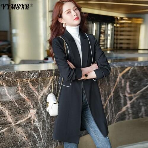 2021 New High-quality Autumn and Winter Womens Suit Jacket Long Style Temperament Fashion Slim Office Blazer Black