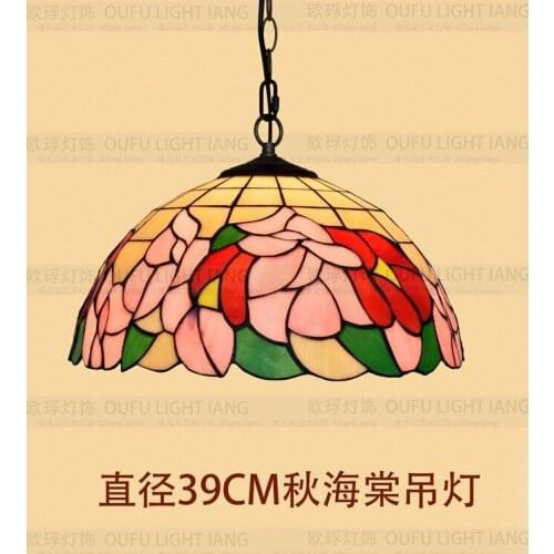 16 Inch Flesh Country Flowers Tiffany pendant light Stained Glass Lamp for Bedroom E27 110-240V