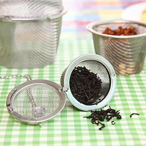 Durable 3 Sizes Silver Reusable Stainless Mesh Herbal Ball Tea Spice Strainer Teakettle Locking Tea Filter Infuser Spice