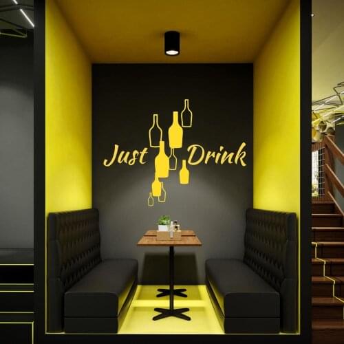 Just Drink With Bottle Silhouette Wall Sticker Removable Decal Resto-Bar Sticker Wall Art Decoration A00932
