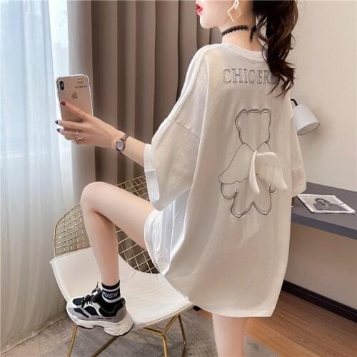 Plus Size Womens Summer Wings Design Short-sleeved T-shirt Womens Black Loose Korean Style Tops for Women