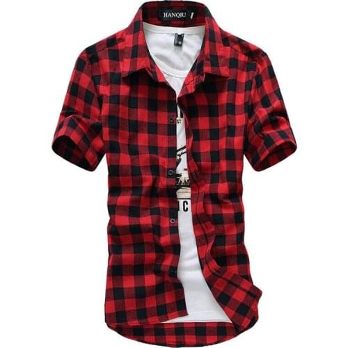 Red And Black Plaid Shirt Men Shirts 2021 New Summer Fashion Chemise Homme Mens Checkered Shirts Short Sleeve Shirt Men Blouse