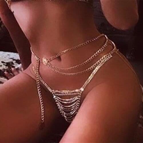 Stonefans Sexy Layer Tassel Alloy Waist Chain Body Chain for Women Crystal Rhinestone Underwear Thong Panties Set Body Jewelry