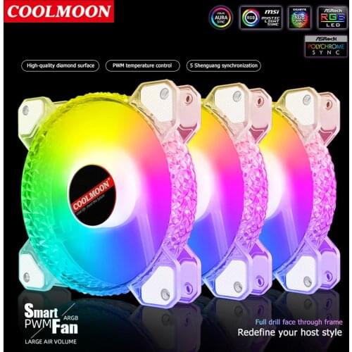 COOLMOON 12cm 4PIN PWM 12V Cooling Fan for Desktop Chassis 3PIN 5V ARGB Radiator Cooler Heatsink for AURA Synchronization