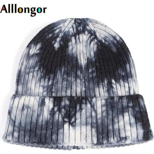 Tie Dyed Knitted Hat Beanie Women Winter 2021 Autumn Fashion Bonnet Femme Skullies Black Beanies For Men Hats Korea Skullcap