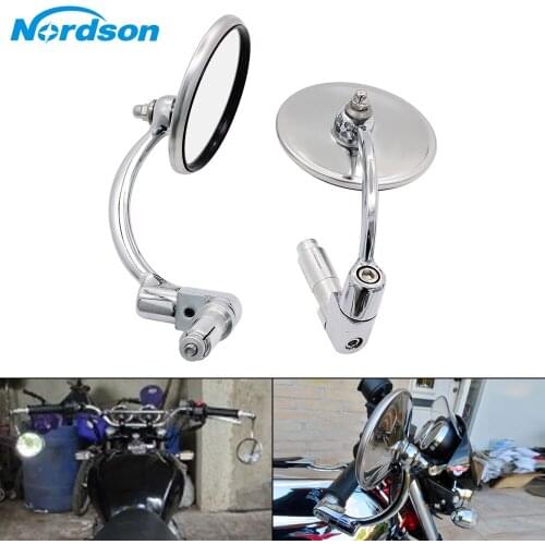 Nordson 2pcs Universal Motorcycle Round Rearview Mirrors Bar Side Mirrors Chrome for Chopper Scooter Cafe Racer Accessories