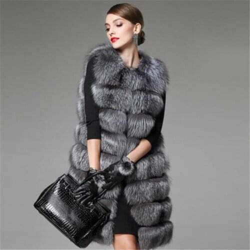 Female Oversized Thick Fur Vests Women Winter Warm Colete waistcoat Plus Size Long Advanced Imitation Fox Fur Overcoat outerwear