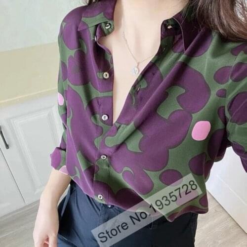 Ladies Silk 100% Long Sleeve Printed Long Sleeve Blouse Shirt Top