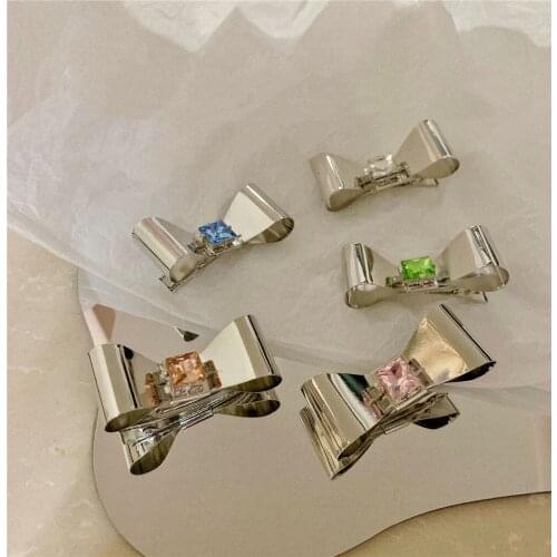 FFLACELL 2021 New Korea Spring New Metal Bow Rhinestone Hairpin Duckbill Hair Clip Coat Accessories for Women Party Jewellery