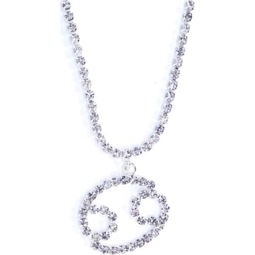 Female Elegant Star Zodiac Sign 12 Constellation Rhinestone Necklaces Pendant Charm Chain Choker Necklaces for Women Jewelry