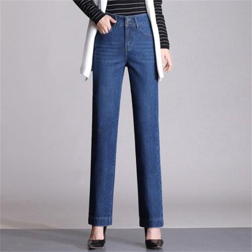 Free shipping 2019 womens autumn and winter new straight jeans high waist slim straight trousers