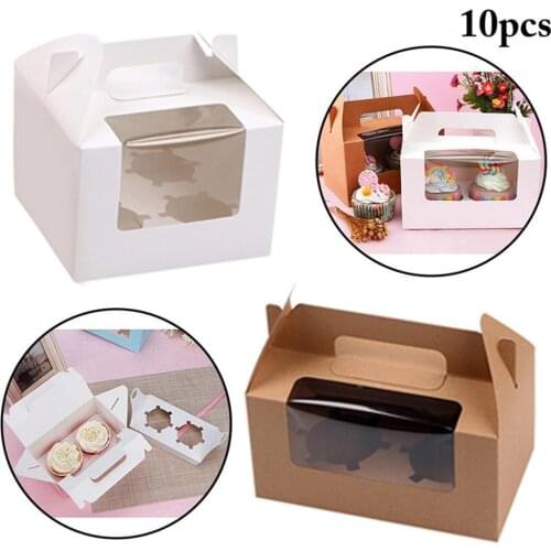 10Pcs 2/4 Foldable Cupcakes Clear Boxes Window Portable Muffins Bakery Wrapping Packing Wedding Party Dessert Gift Storage Box
