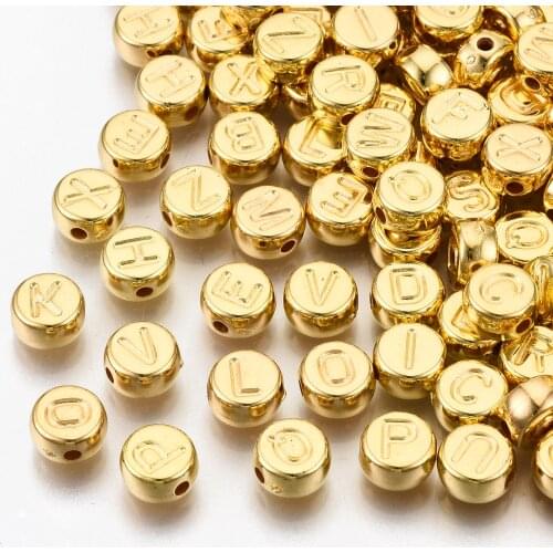 200Pcs Letter A-Z CCB Plastic Beads 3 Color Flat Round Metal Texture Necklace Bracelet Earring DIY Jewelry Making Supplies 7x4mm