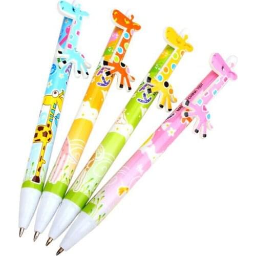 4pc Kawaii Cartoon Color 3D Giraffe Press Style Ballpoint Pen Blue Ink Ball Pen Students' DIY Drawing Pen Office School Supplies