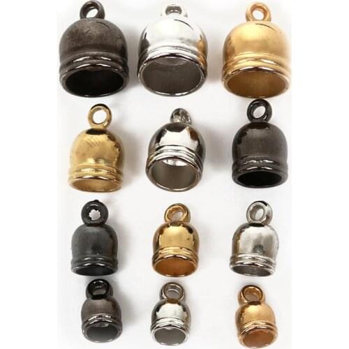 50pcs/lot End Tip Tassel Caps Beads Necklace Round Leather Cord Crimps End Caps Fastener For DIY Jewelry Making Finding Supplies