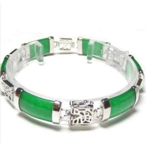 7.5 "Genuine Jadeite 925 Sterling Silver SILVER BRACELET jade